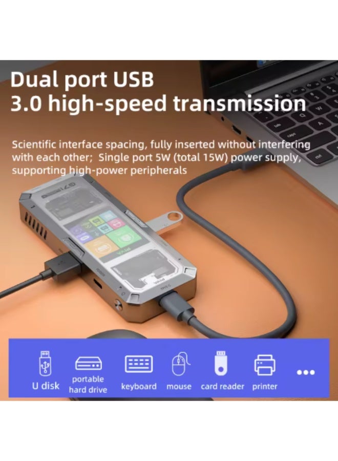 PIVA G71 7 in 1 Aluminum Alloy Office Docking Station Smart Screen Display Type-C to HDMI2.0 USB3.0 HUB PD100W Adapter - Image 4